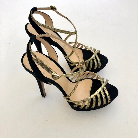 Alexandre Birman Black Suede Gold Straps Platforms - Picture 5 of 7